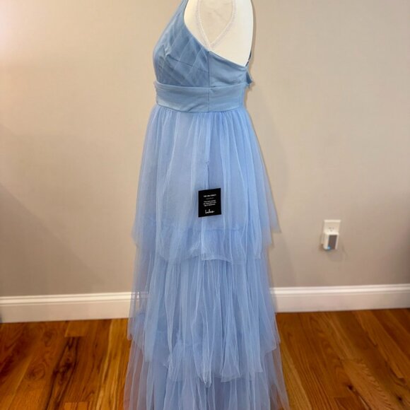 NWT Lulus Charming Glamour Light Blue Tulle Sleeveless Tiered Maxi Dress - Picture 8 of 11